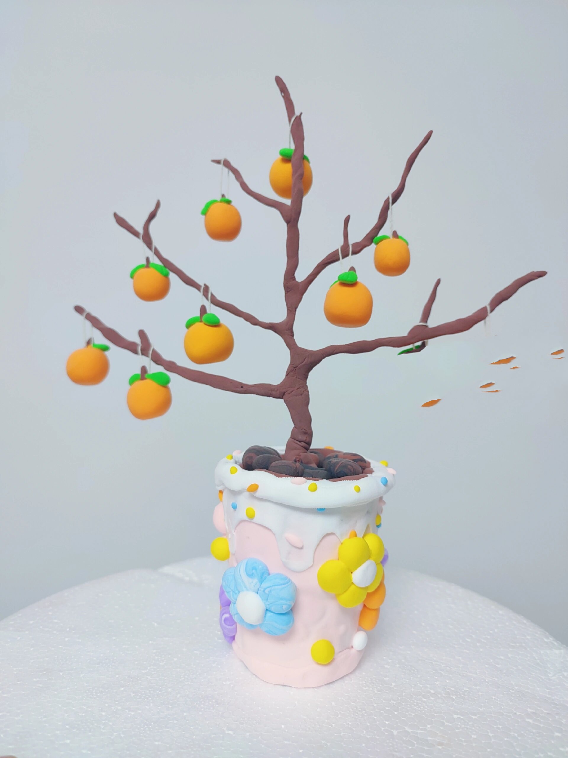 橘子树‖黏土手工!可可爱爱的小摆件 步骤在后面图片里.