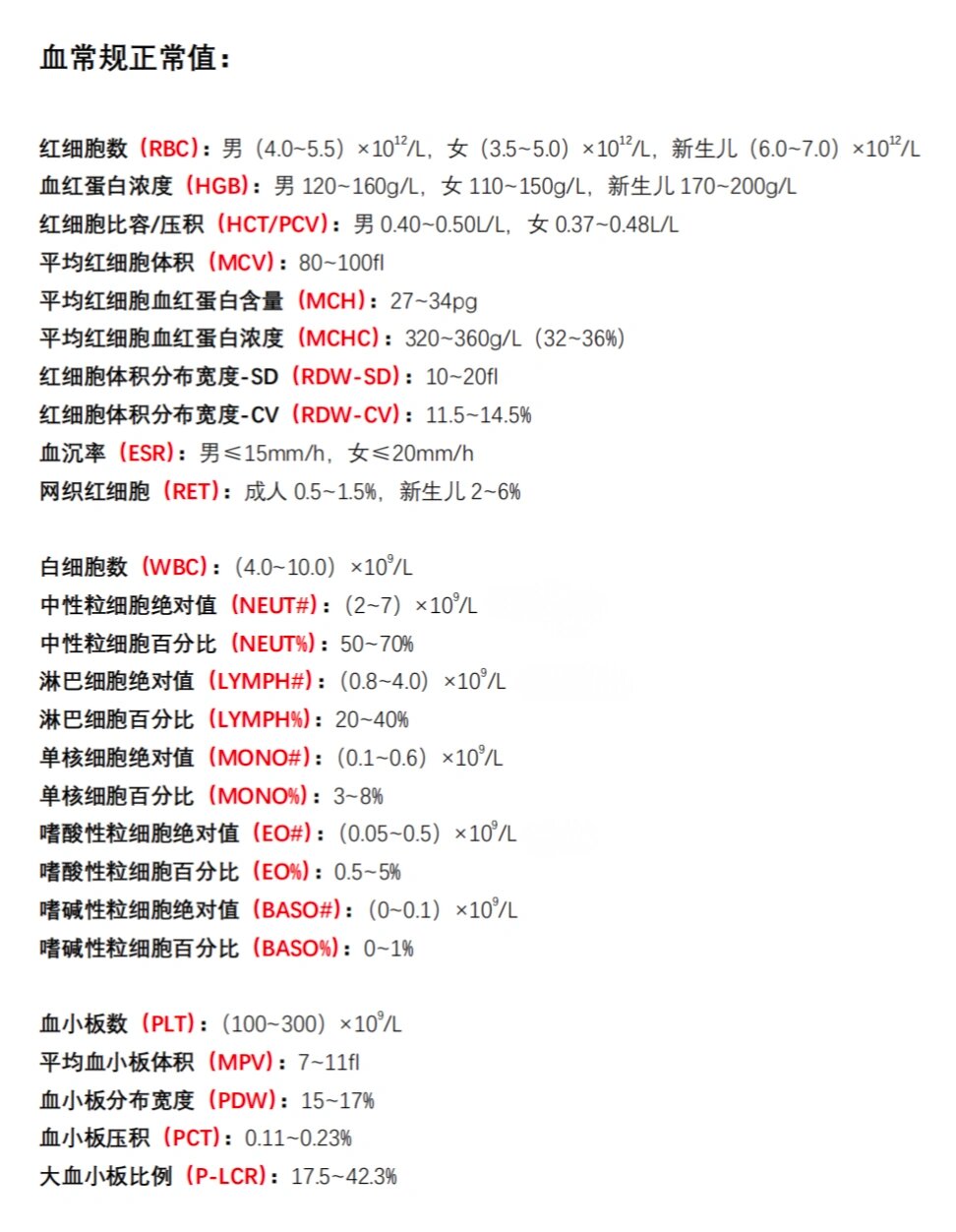 尿沉渣正常值参考表图片