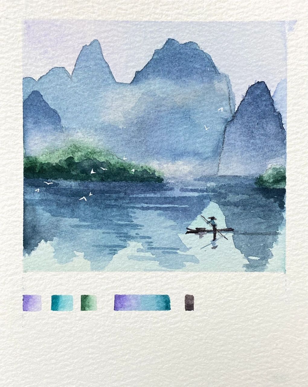 水彩风景入门|淡雅清新的秀美山水 图文教程 喜欢可以收藏8215点