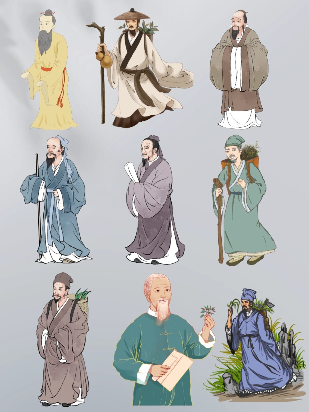 素材|古代名医中医人物手绘免抠元素png|仁