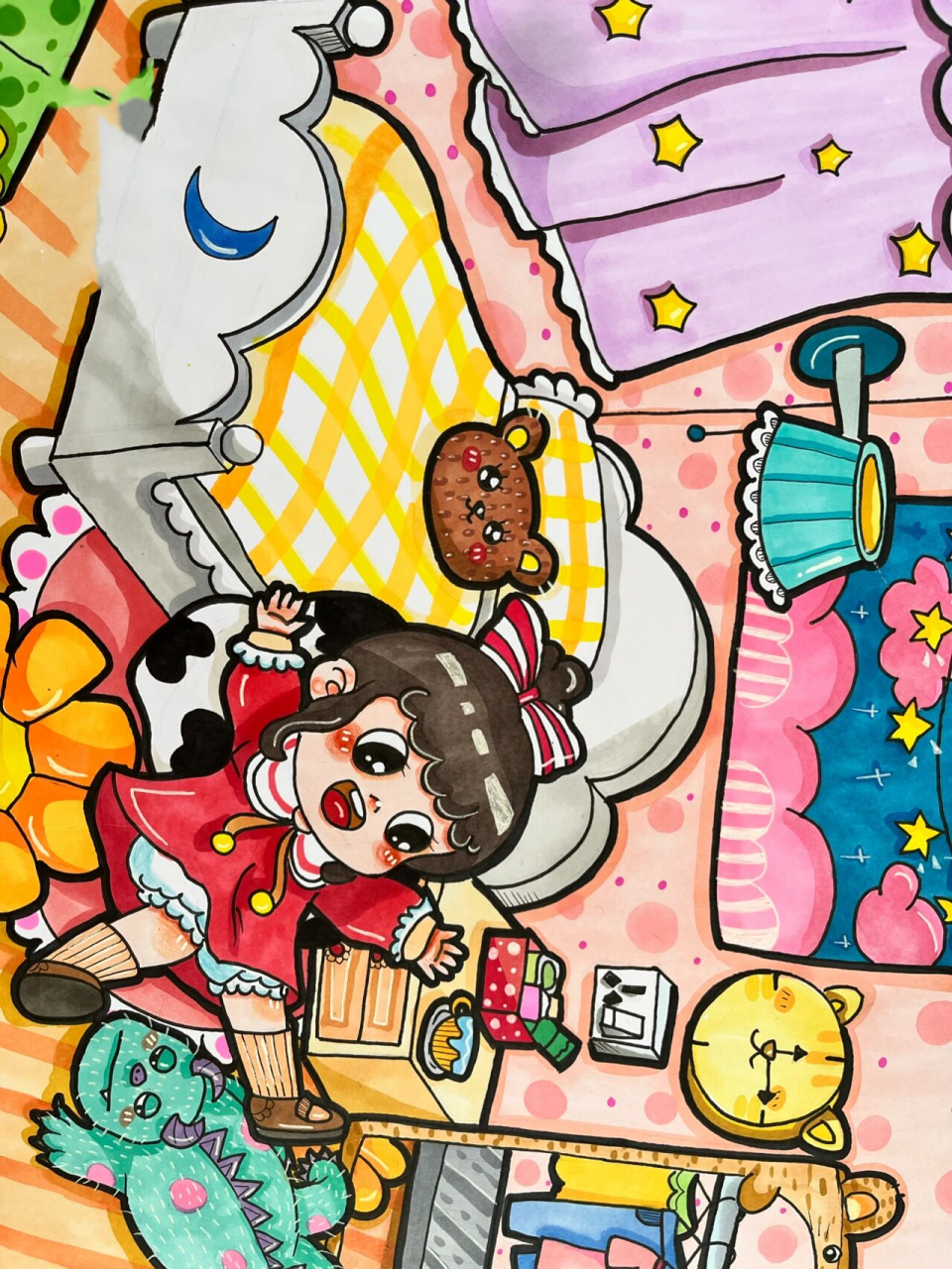 儿童画 素材 我的卧室 这张画真的是细节满满,画面色调很温暖,太喜欢