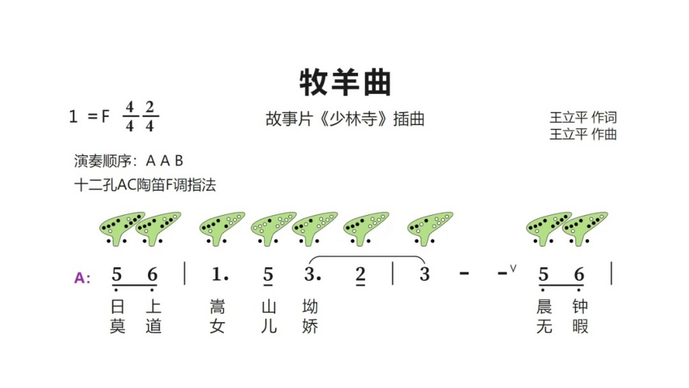 陶笛曲谱12孔 简单图片