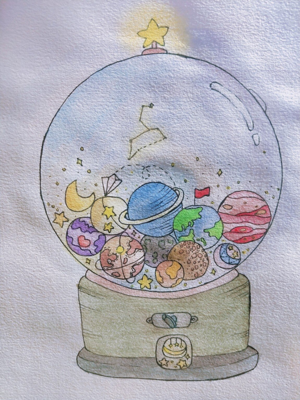 绘画一颗装满星球的水晶球