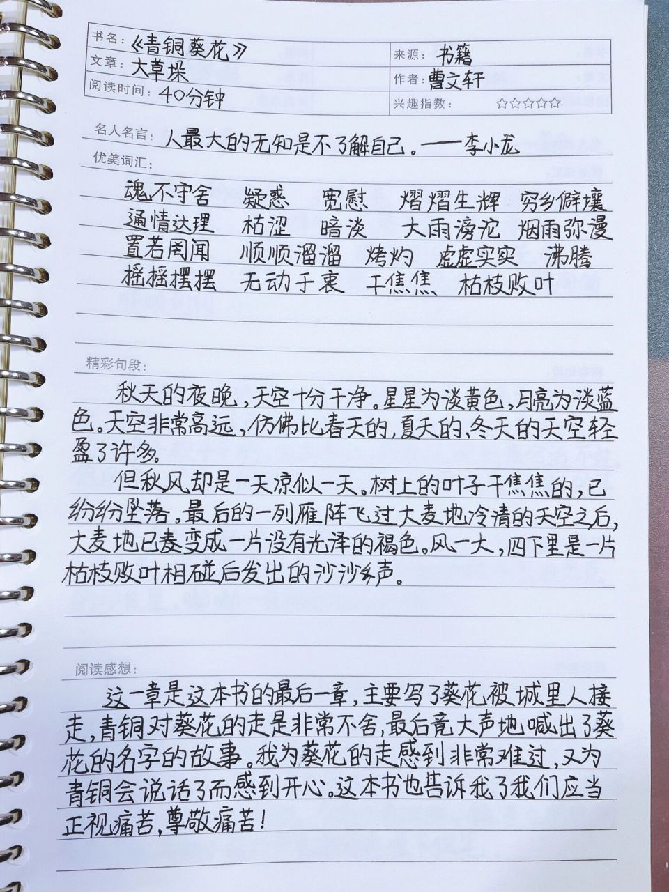 《青铜葵花》读书笔记第九章大草垛 第八章也是最后一章了,下一本发