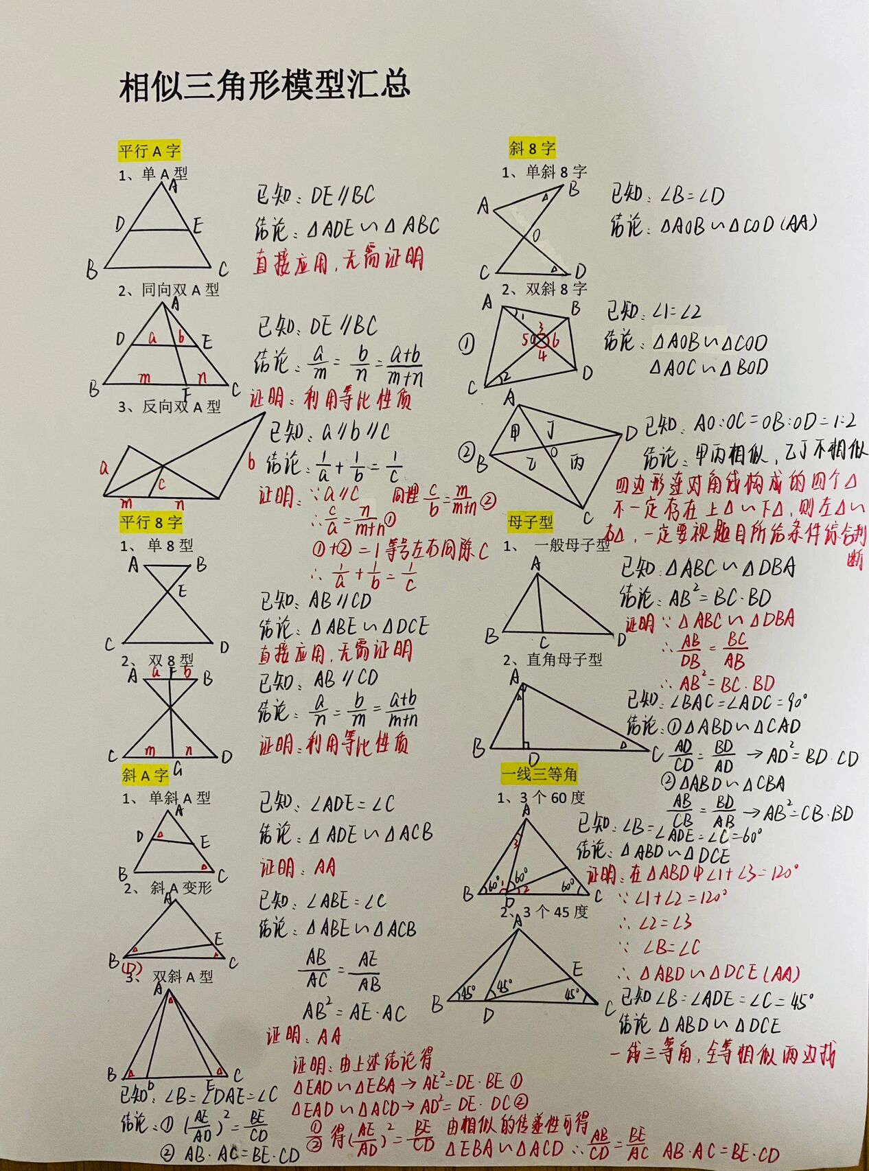 相似三角形八大模型图片