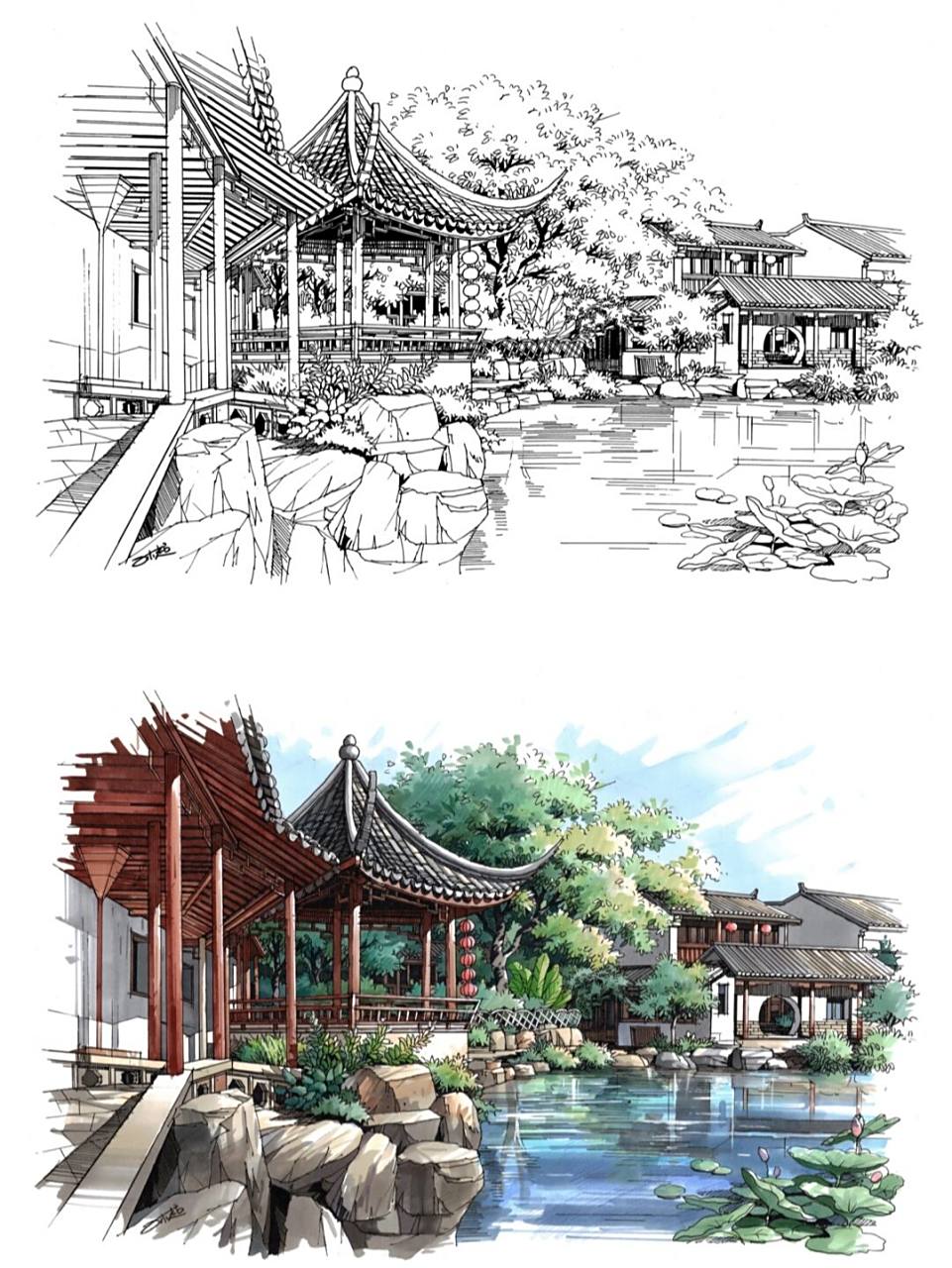 中国古典园林手绘分享 设计人绕不过的项目～中国古典园林设计 素材