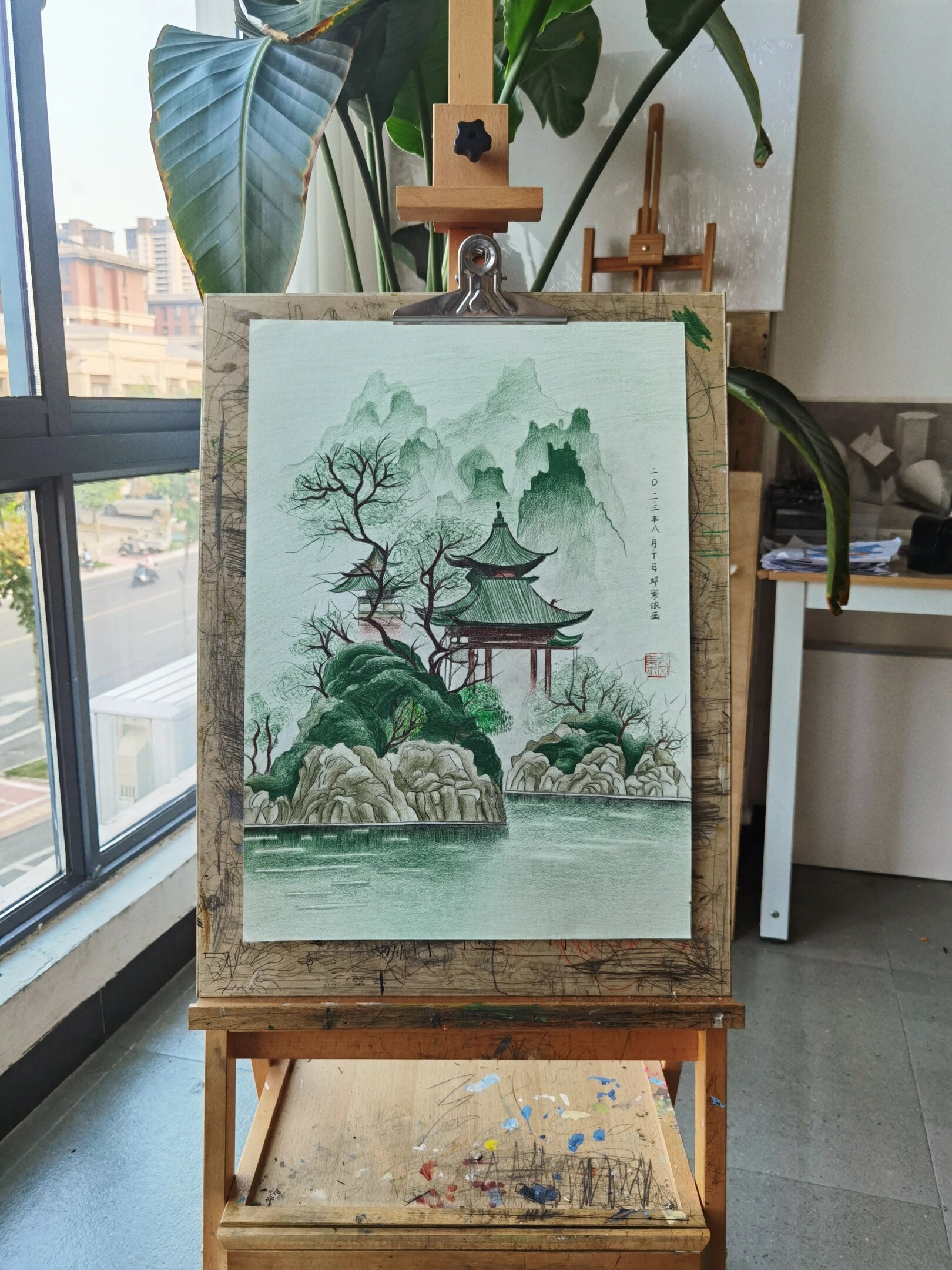 彩铅手绘山水风景画