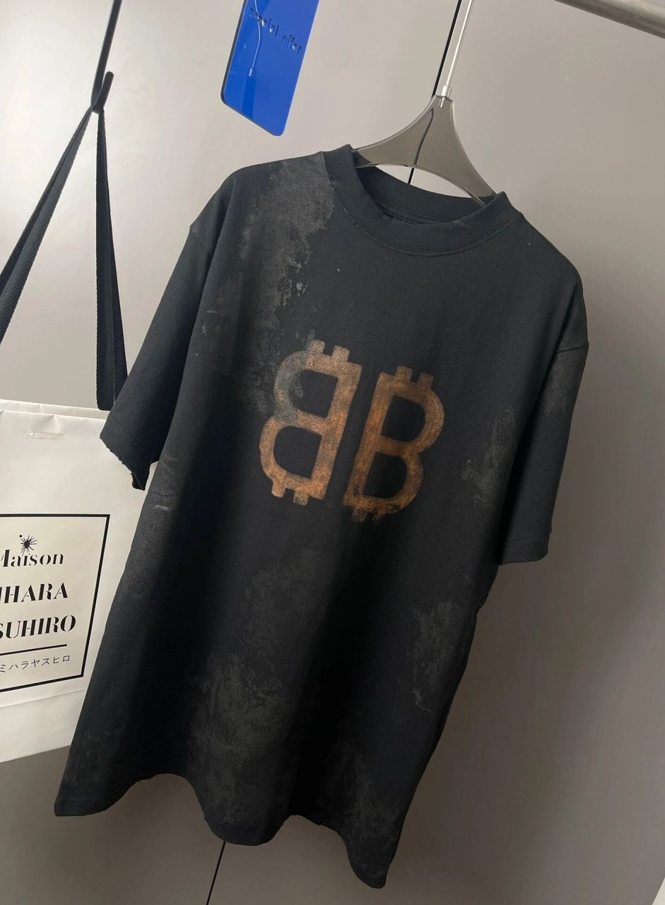 巴黎世家 23年新款 balenciag*a 巴黎 春夏新款 双b字母 短袖t恤,做旧