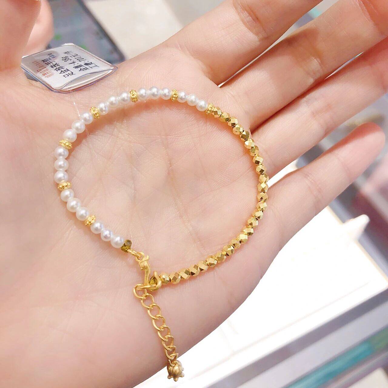好温柔的珍珠 黄金蹦迪珠手链