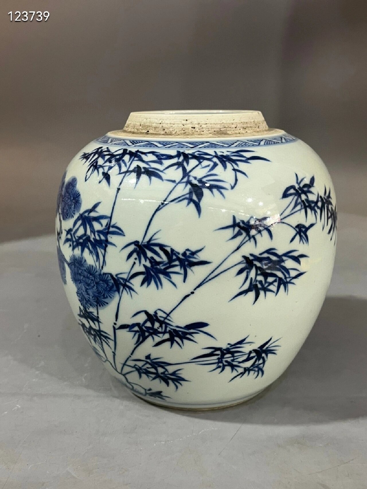 清中期青花岁寒三友松竹梅罐古玩古董老瓷器