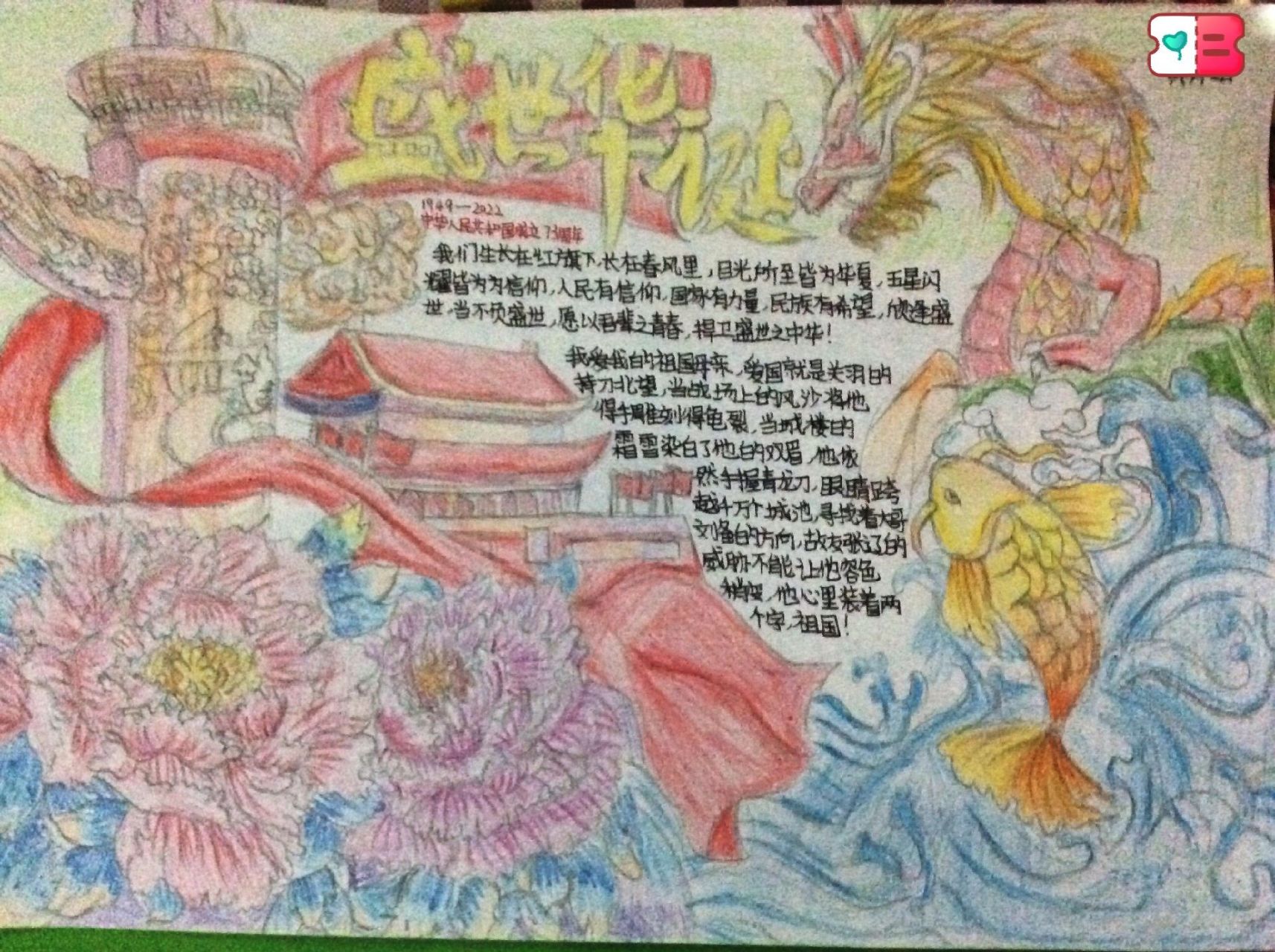 爱国主题手抄报 一位六年级的小学生画的手抄报,随手画的,不太好看