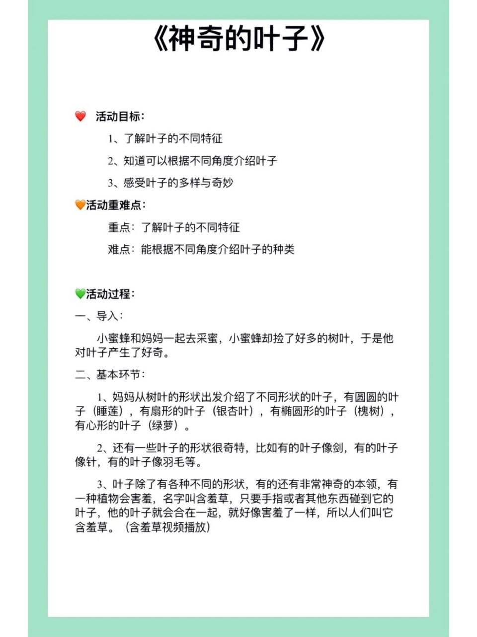 幼儿园|中班科学|教案 今天分享中班科学《神奇的叶子》 视频 ppt