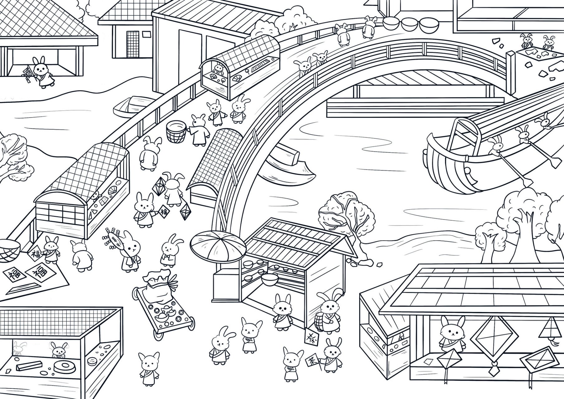 清明上河图 清明上河图卡通版线稿 上色稿还在努力搬砖中… 工具:ipad