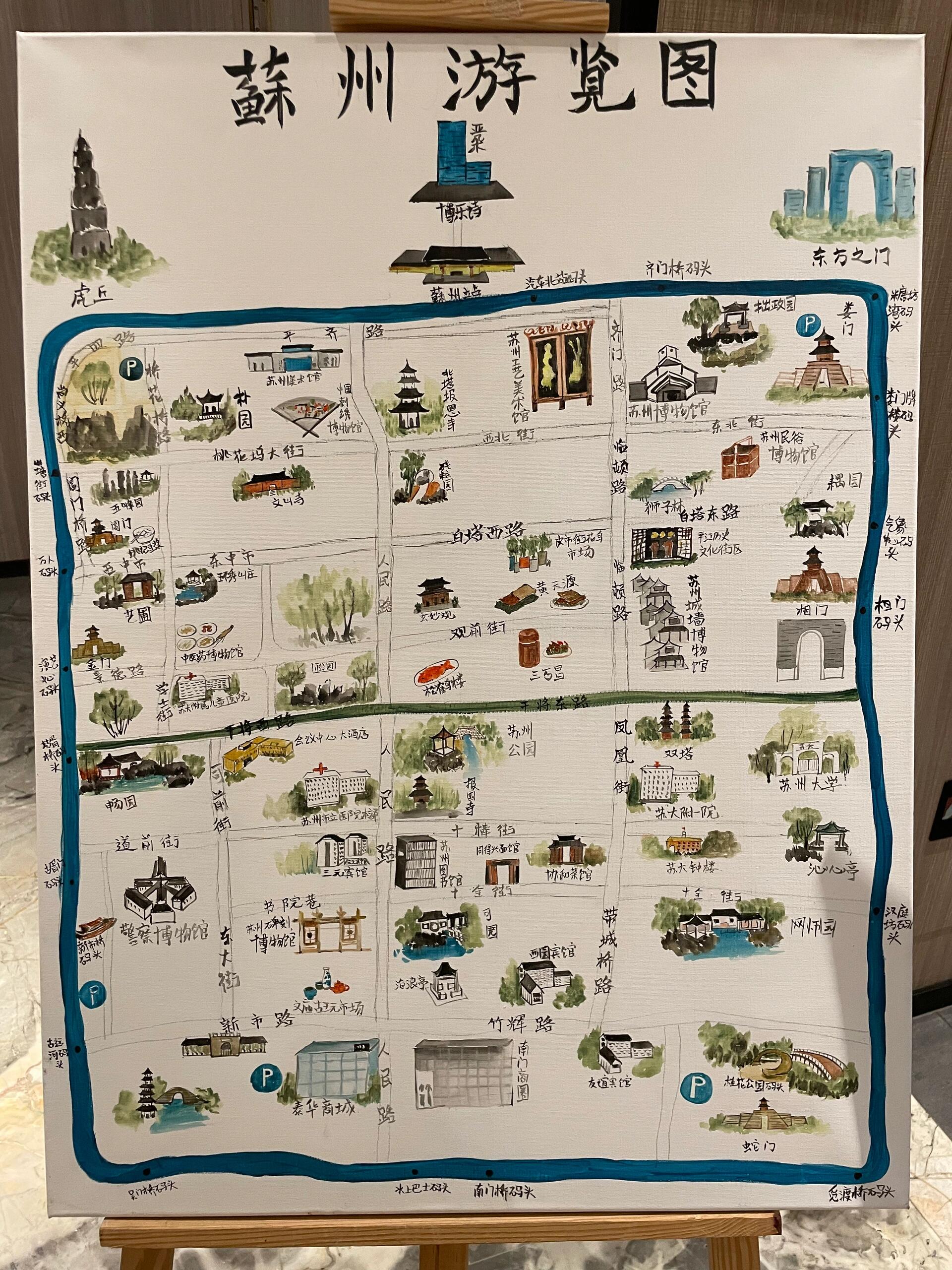 苏州老城区手绘游览地图