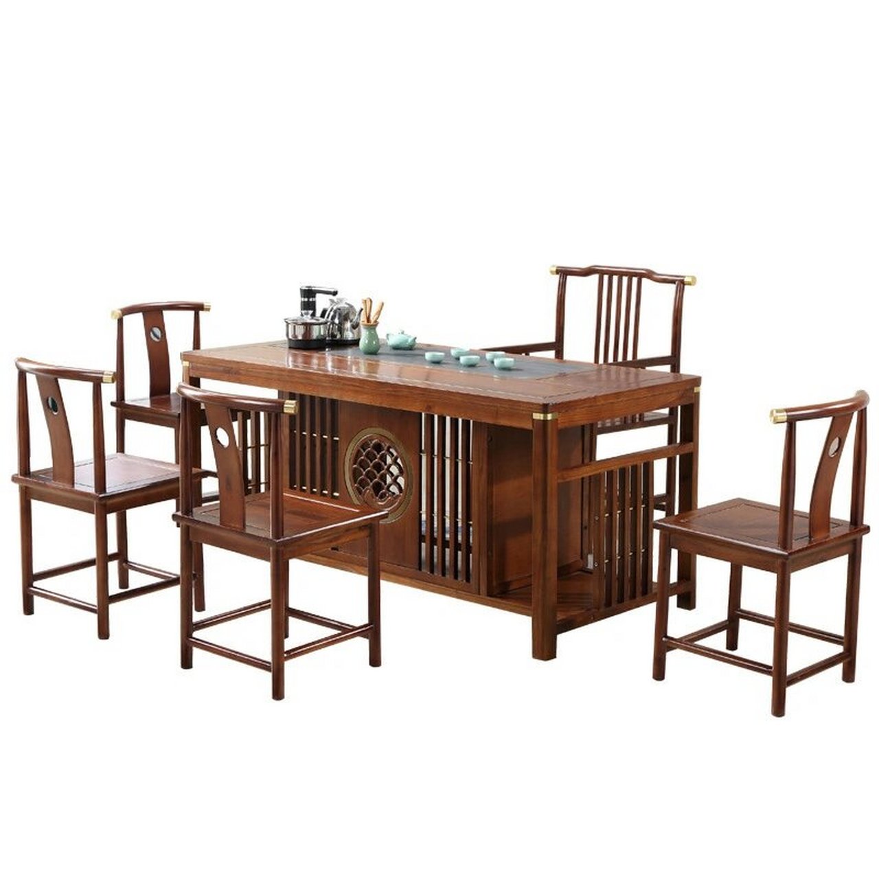 新中式格木实木茶桌椅组合茶台实木茶桌茶具 新中式格木实木茶桌椅
