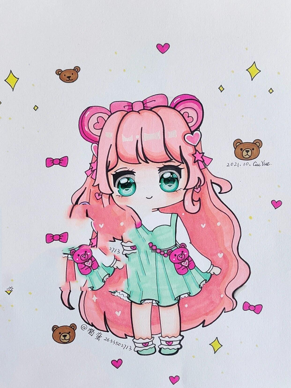 迷你世界 甜心小熊 原创q版动漫人物 后面附了线稿 但线稿没拍好98