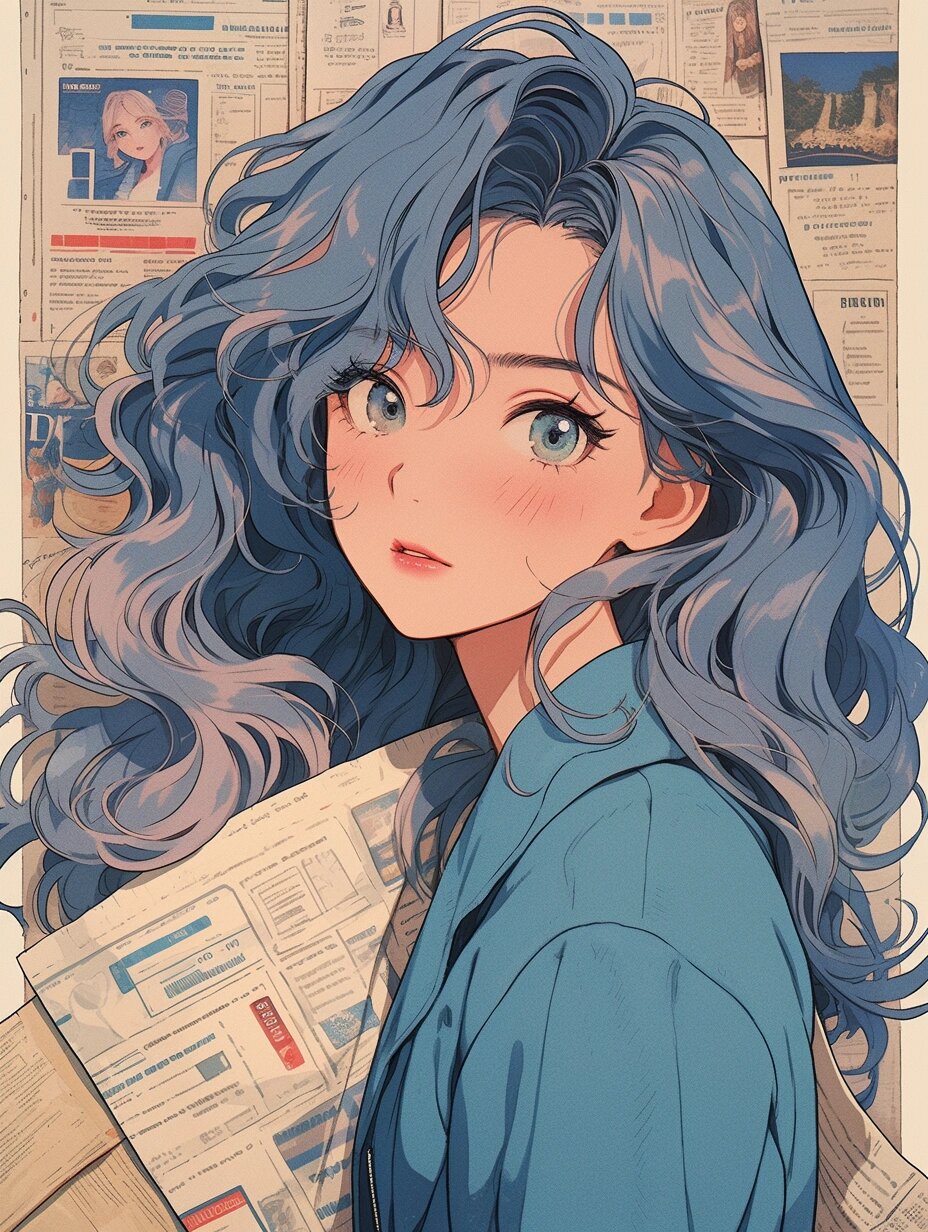 midjourney复古动漫女生头像|港风女郎