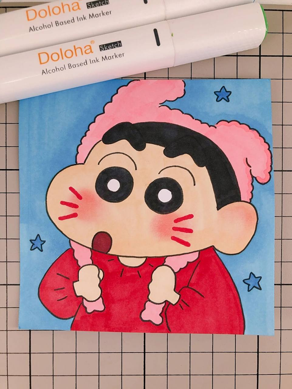 第219幅|蜡笔小新卡通画,简笔画.附步骤图. 马克笔:多乐绘128色.