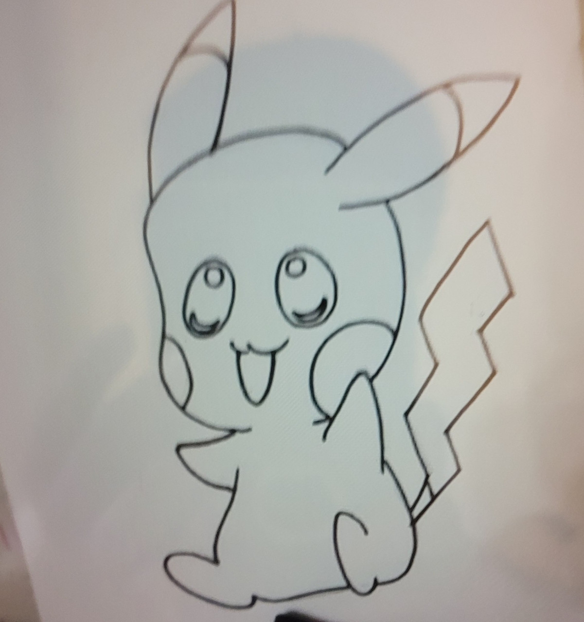 简单画93皮卡丘 绘画重点: 卡通人物手和脸遮挡关系 两只耳朵远近