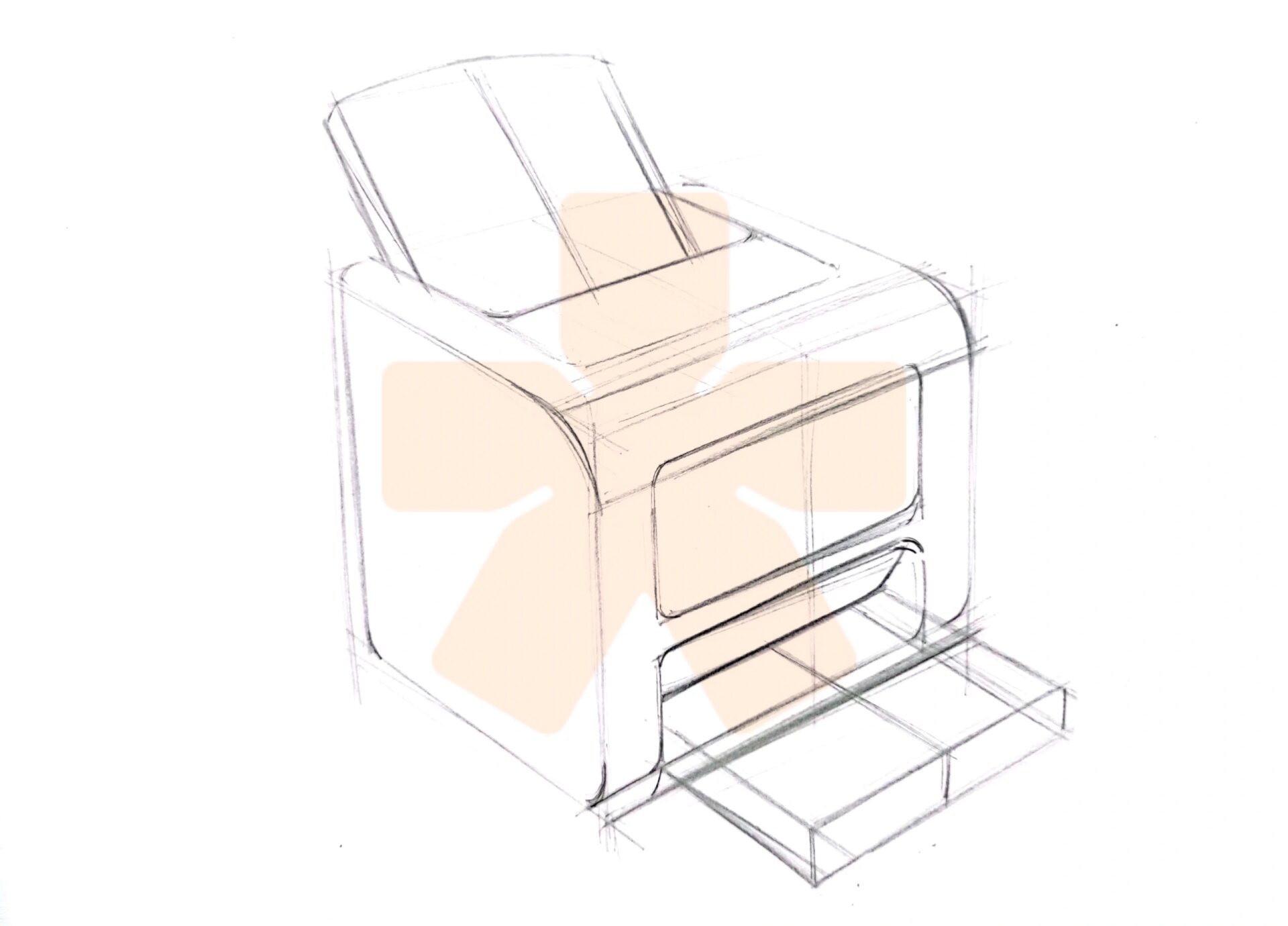 工业设计手绘|打印机9815线稿绘制步骤