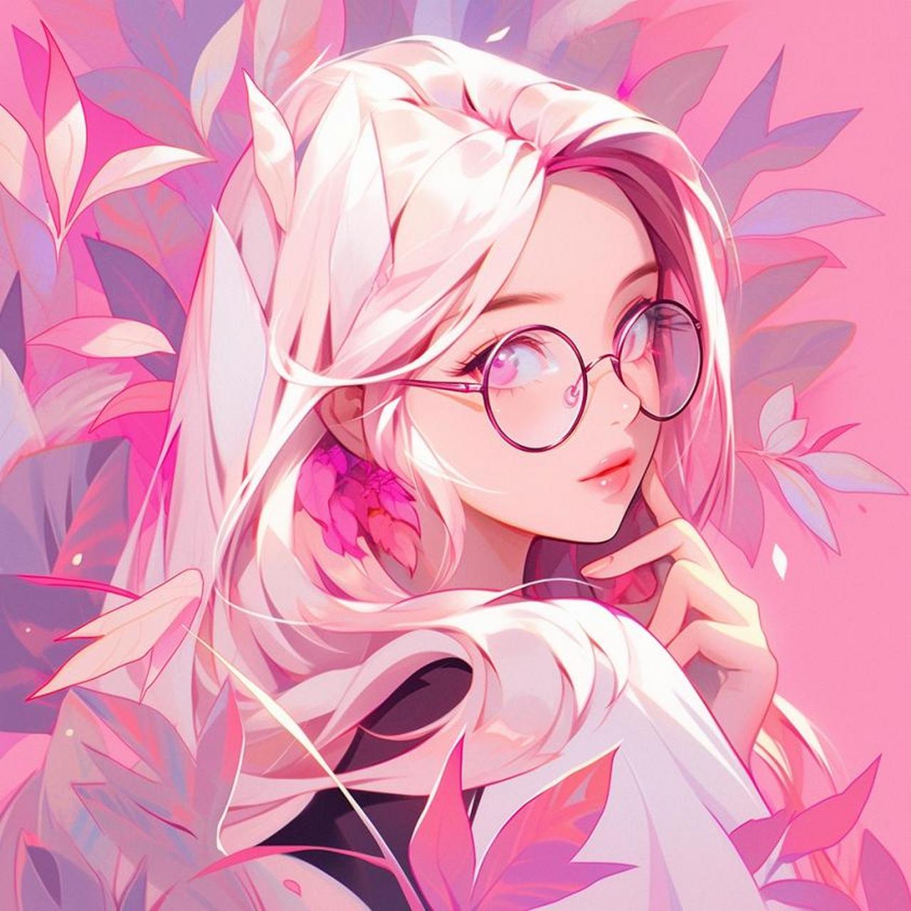 粉色系插图风女生头像 ai绘画头像女生头像