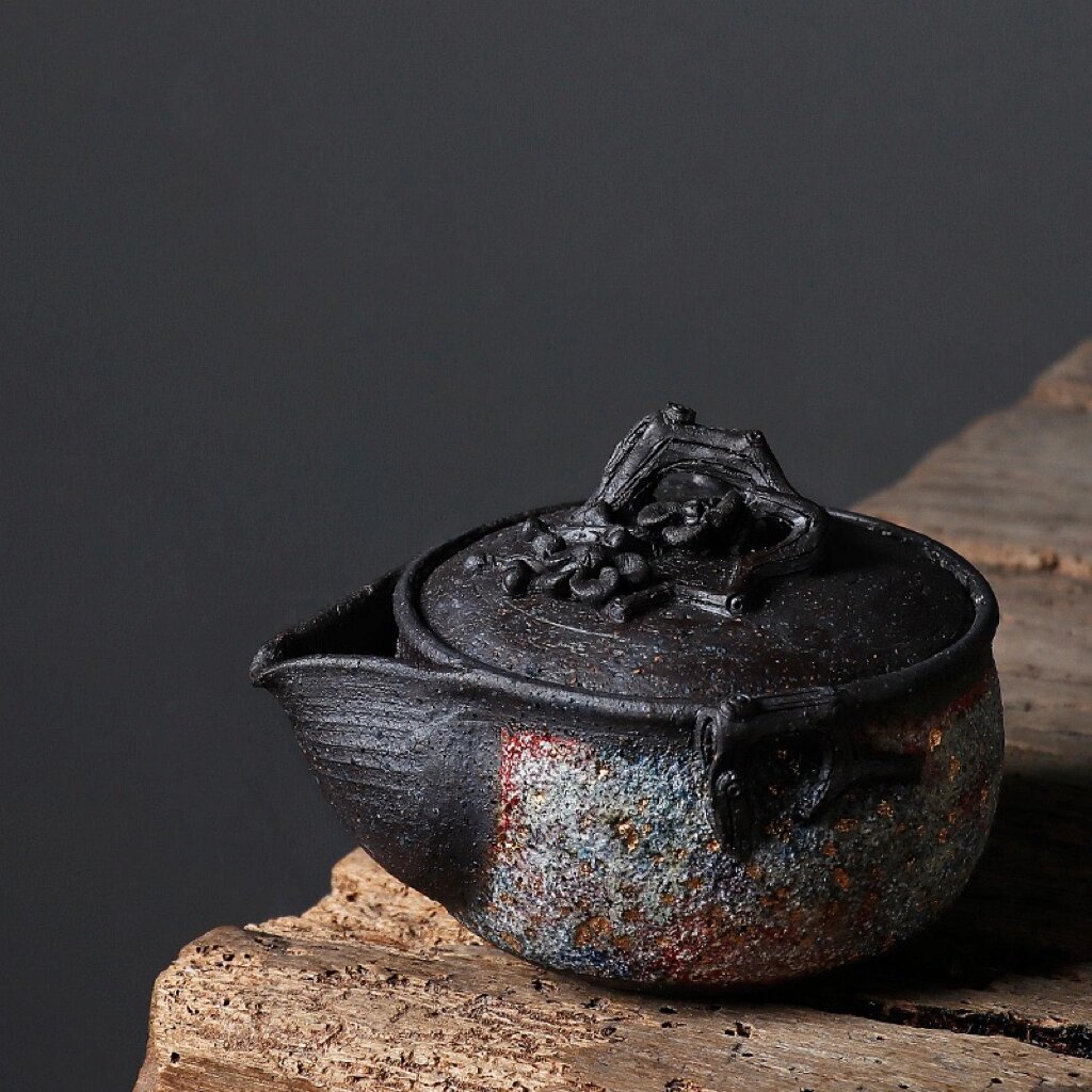 【孤品手作】高越岩矿复古手抓壶单壶柴烧宝瓶 岩矿壶采用全手工拉坯