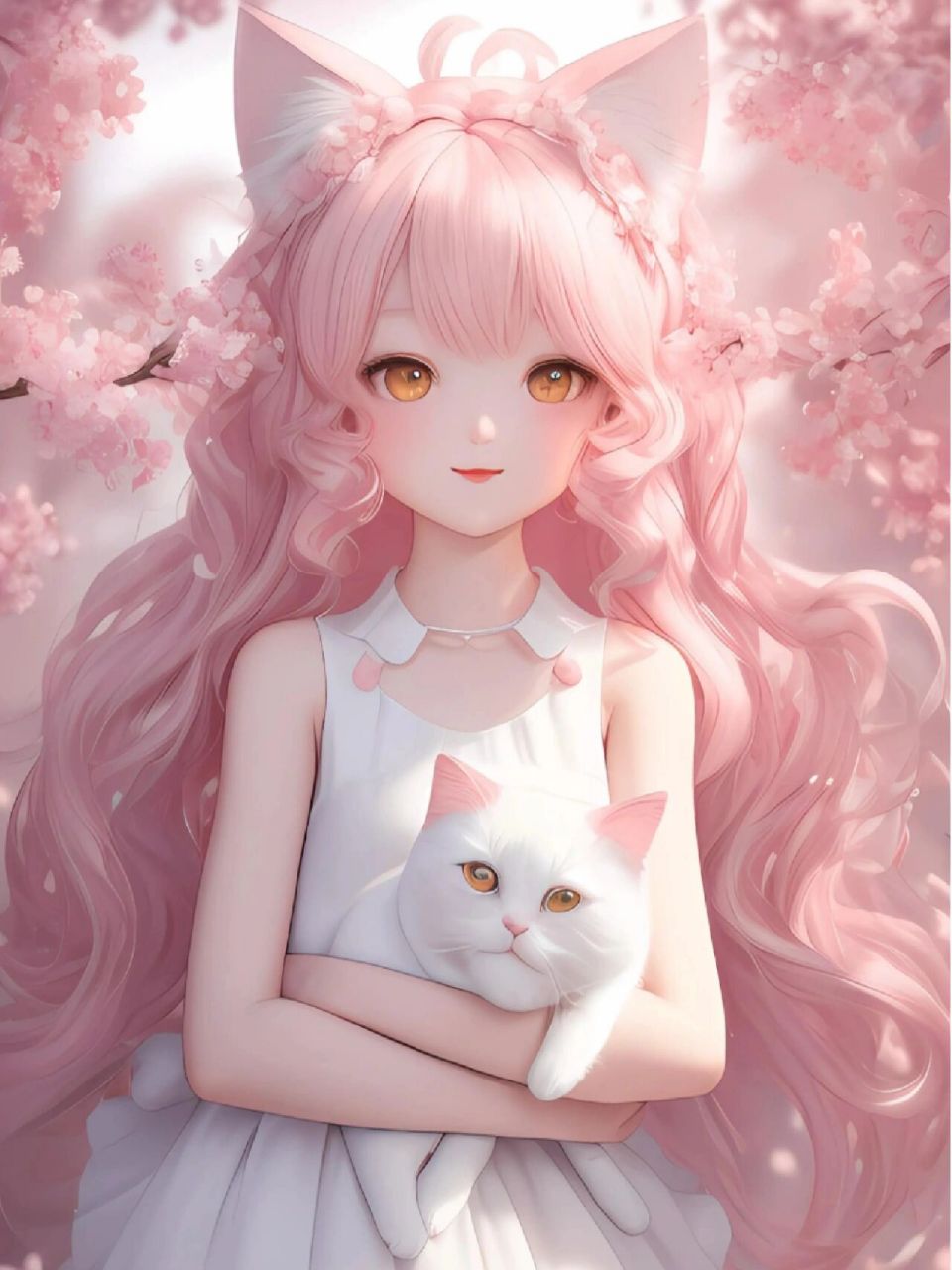 樱花树下的约定78抱着猫咪的粉色樱花女孩