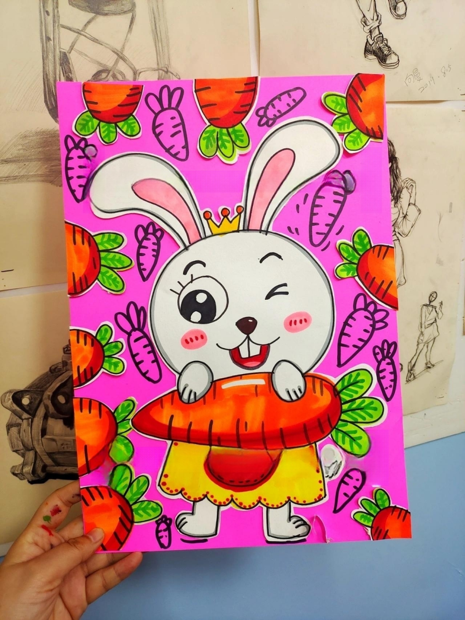 创意美术儿童画简笔画小兔子胡萝卜09