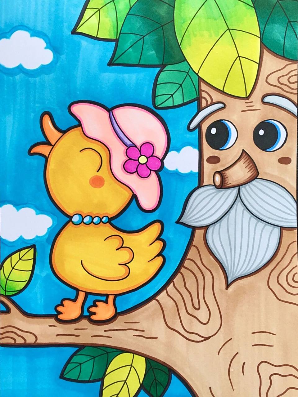 爱唱歌的小鸟——马克笔儿童画