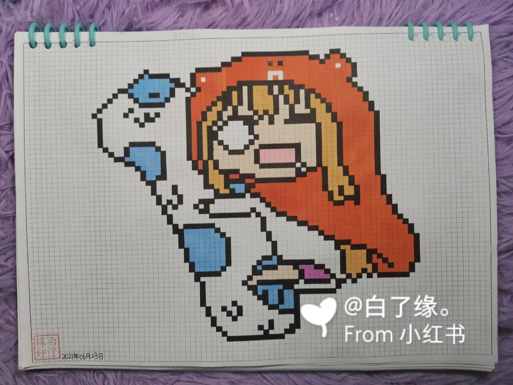 像素画 干物妹小埋. 临摹非原创 a4网格本 3mm格子 62×59 #像素画