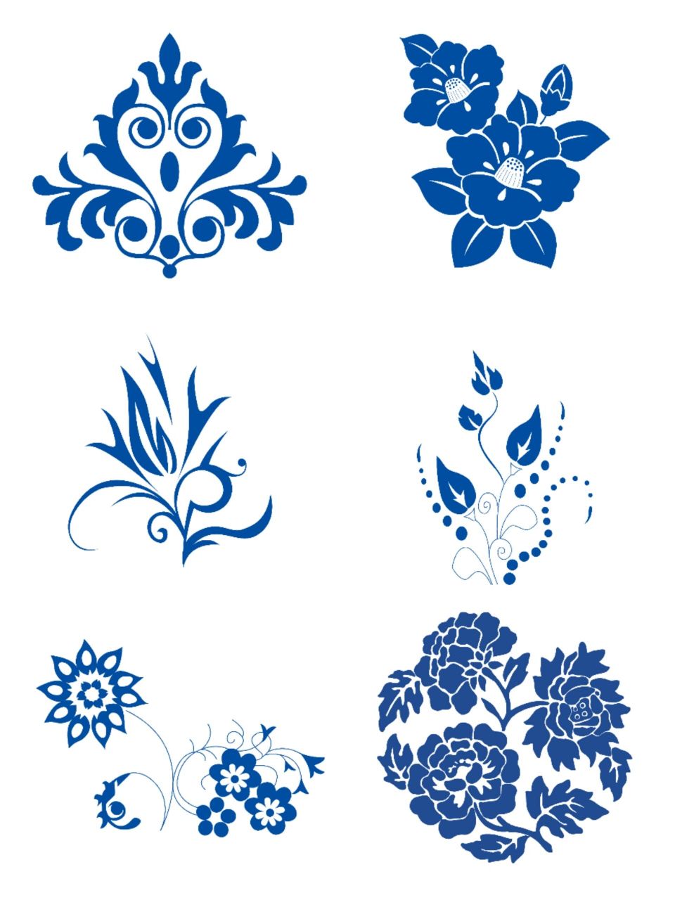 图案纹样‖中国风青花瓷花卉简笔免抠图②  青花瓷图样,除了用作制作