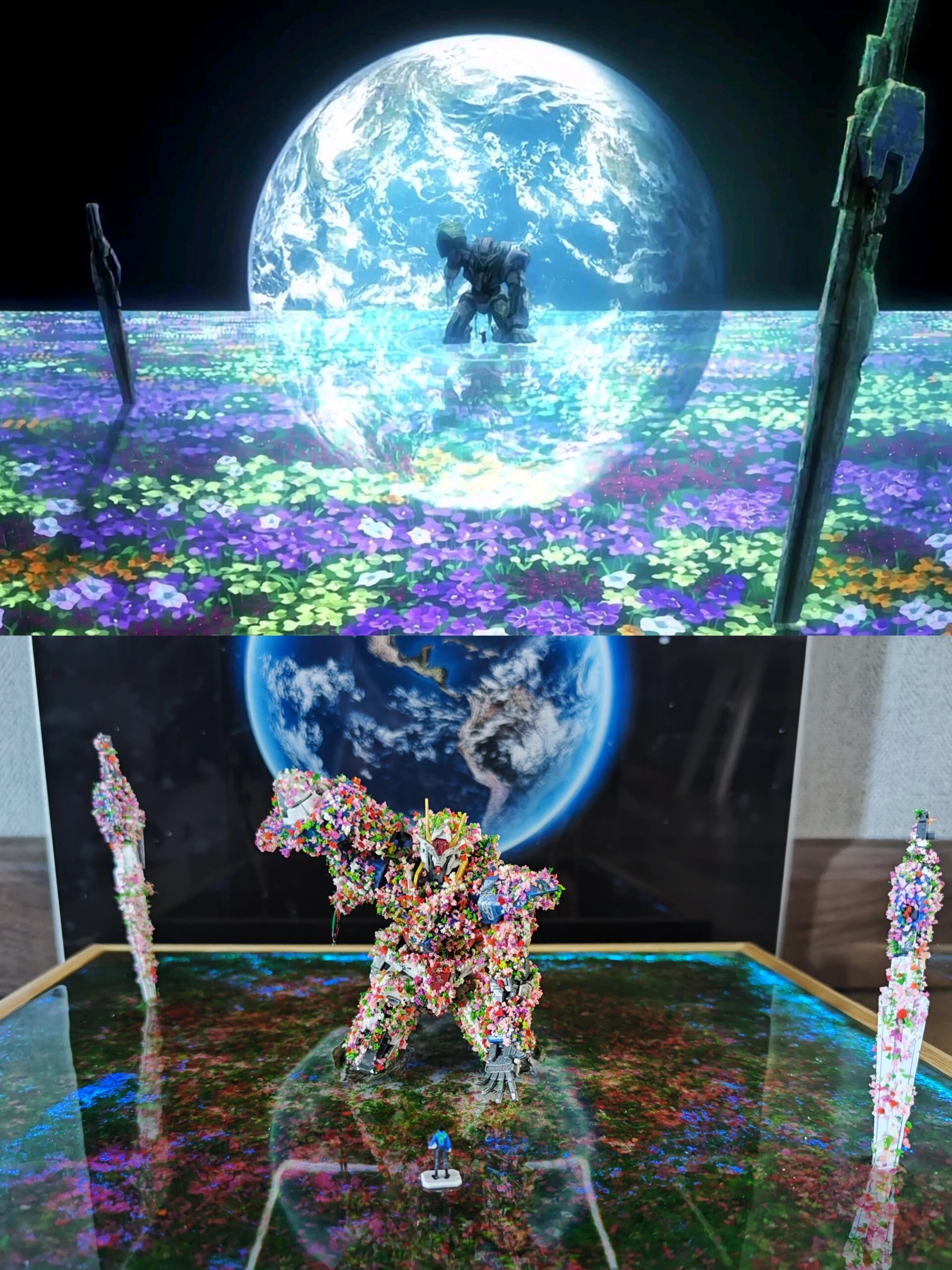 来看看高达花海场景吧 2023年了还有人做能天使花海场景吗 新手第一次