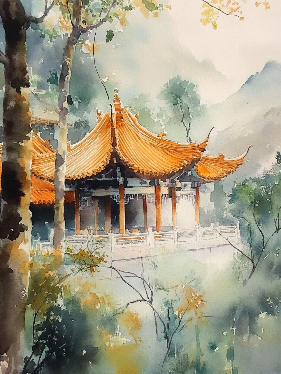 ai 水彩|古建筑角楼