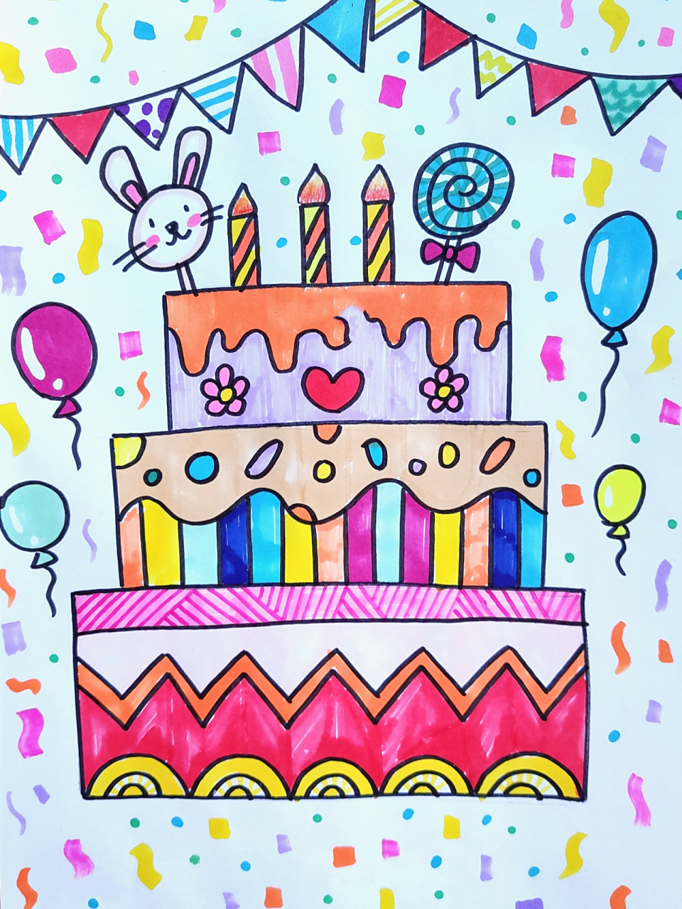 儿童画分享|创意美术96生日蛋糕98 好吃的生日蛋糕