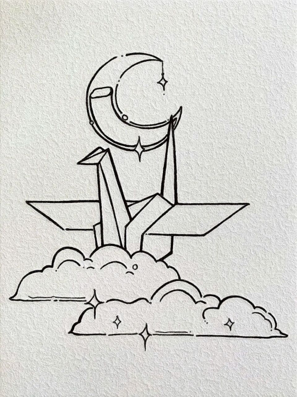简笔画-心愿千纸鹤    活在这珍贵的人间,星辰闪烁,云朵温柔.