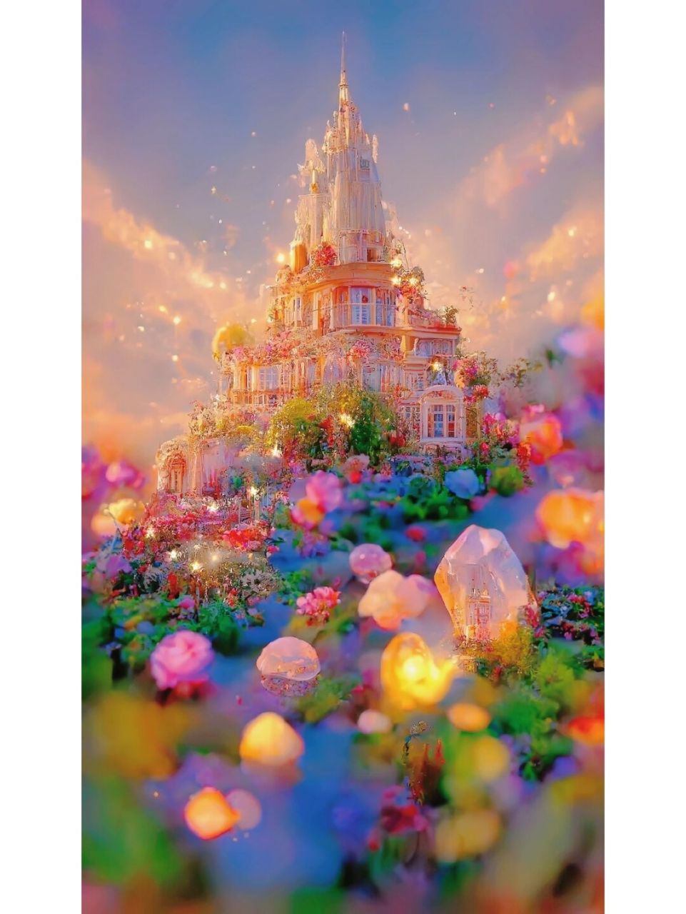 今日份壁纸——水晶宫殿 #城堡水晶# #ai插画# #花海# #插画分享