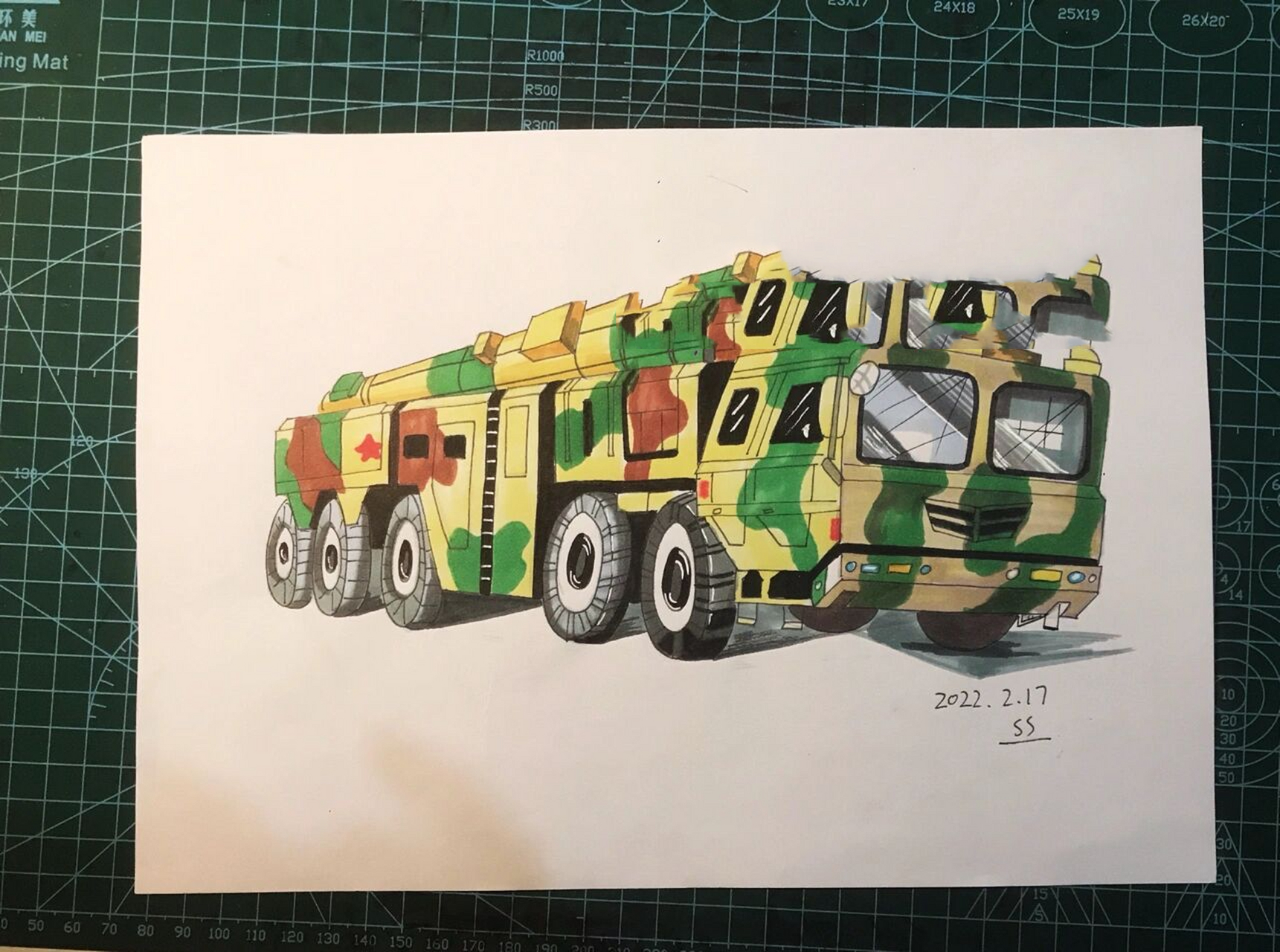 装甲车/迷彩导弹车/马克笔机械类型绘画