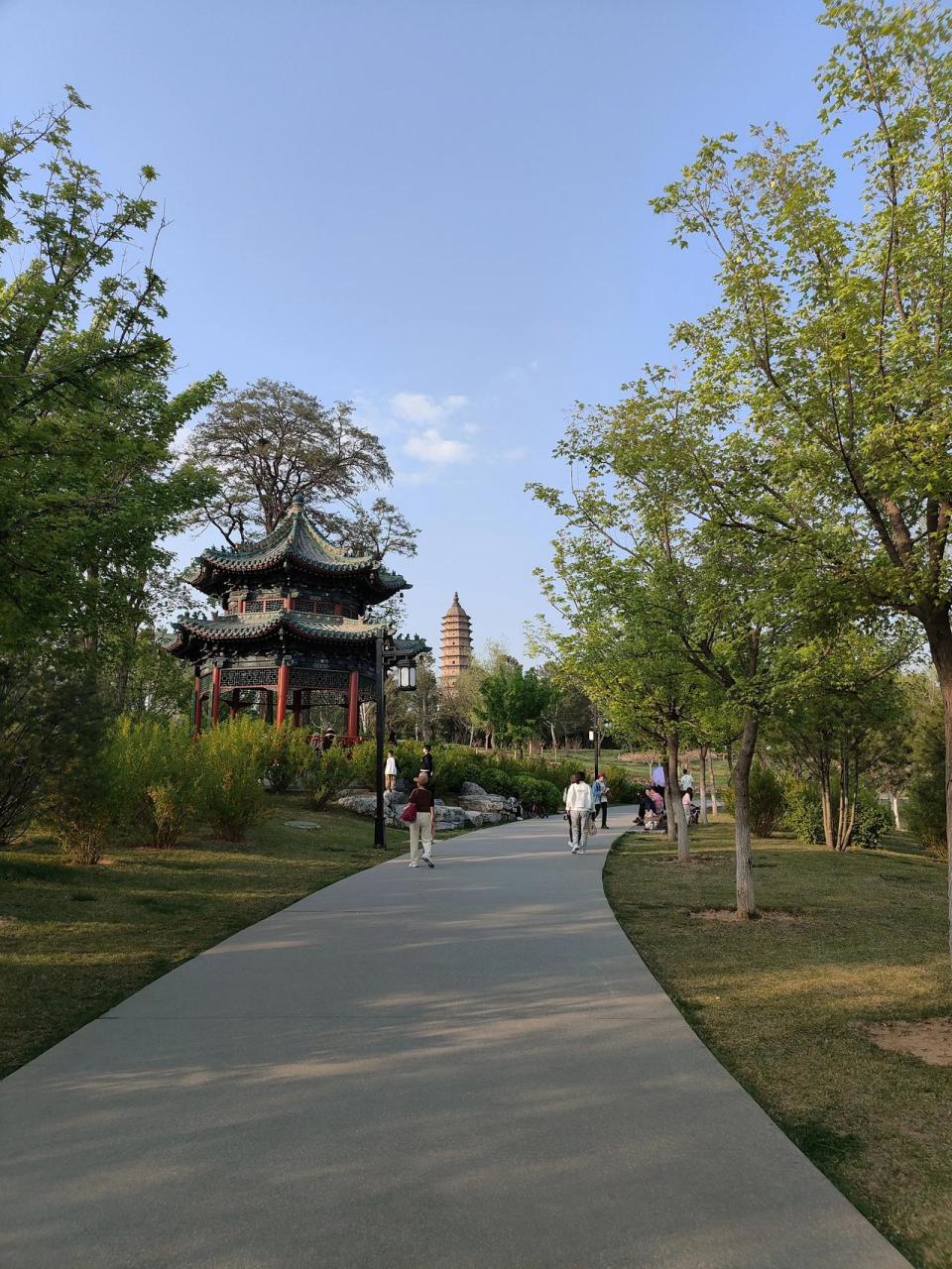 星期天休息下带上欣欣来双塔公园转一圈,新修后的双塔寺焕然一新给