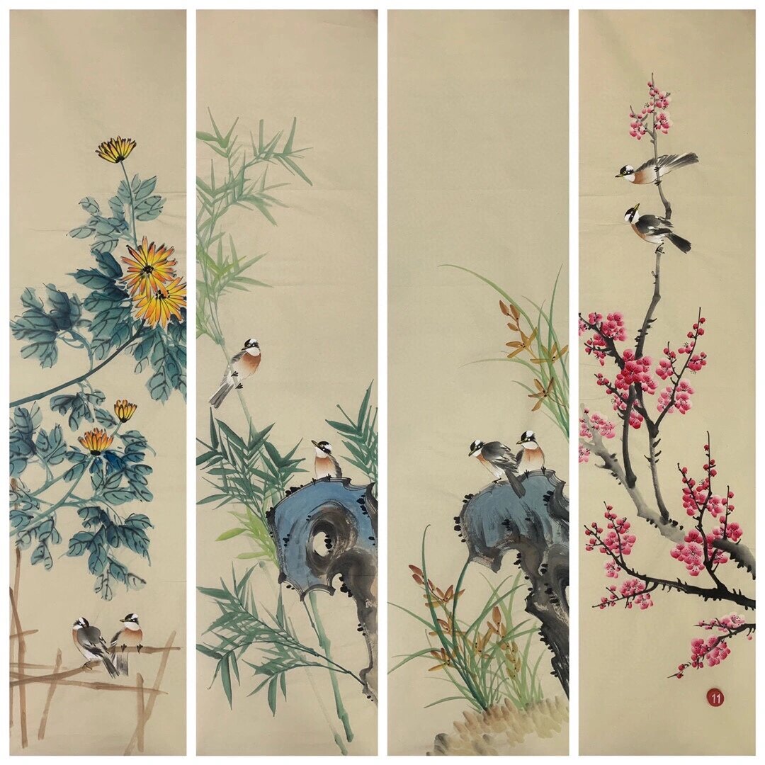 梅兰竹菊 四条屏