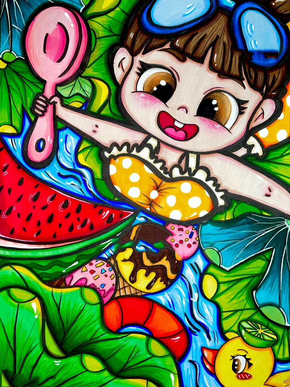 儿童简笔画/夏天儿童画/小女孩/池塘/四季 画季节儿童画要学会观察和