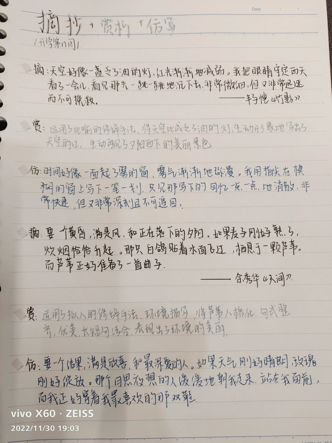 摘抄 赏析 仿写