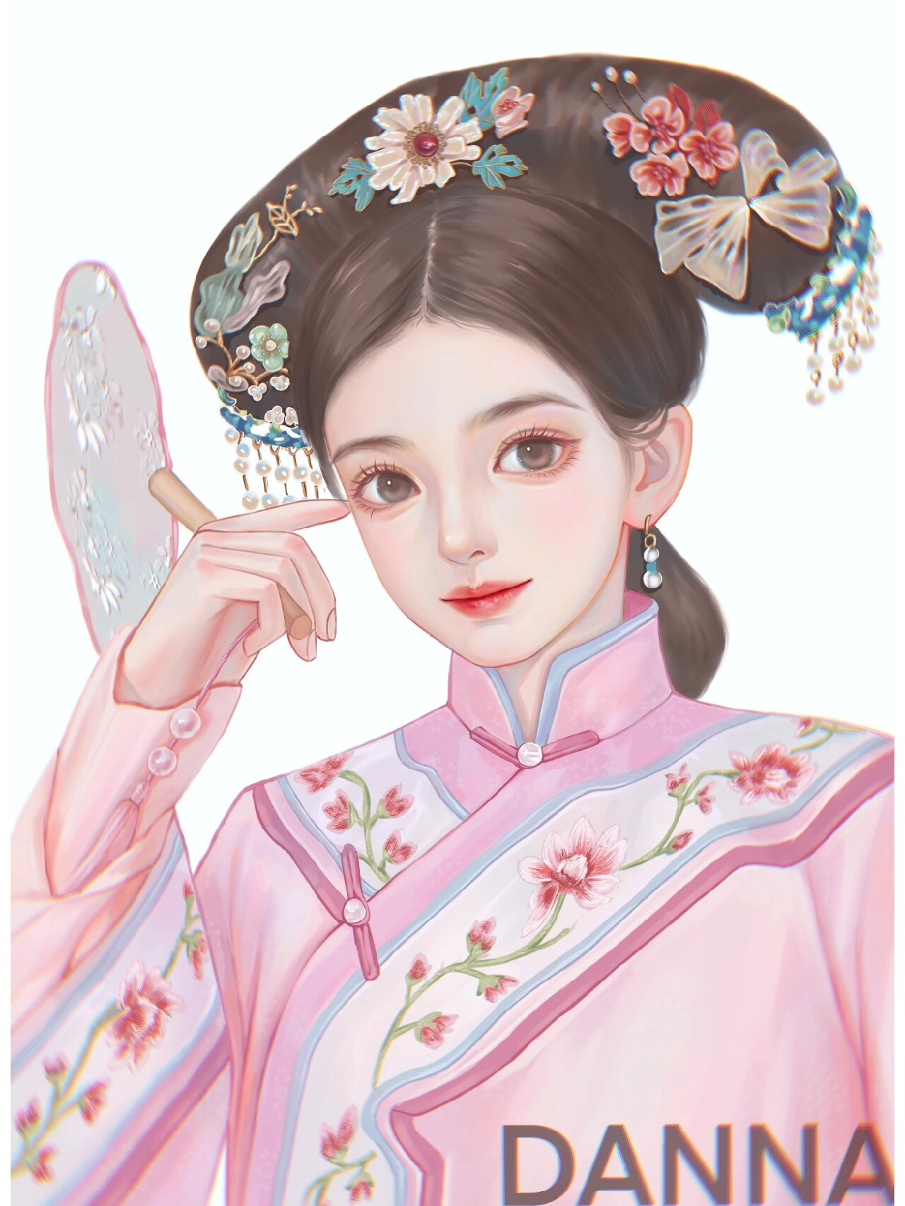 古风少女 清朝小美女头像插画