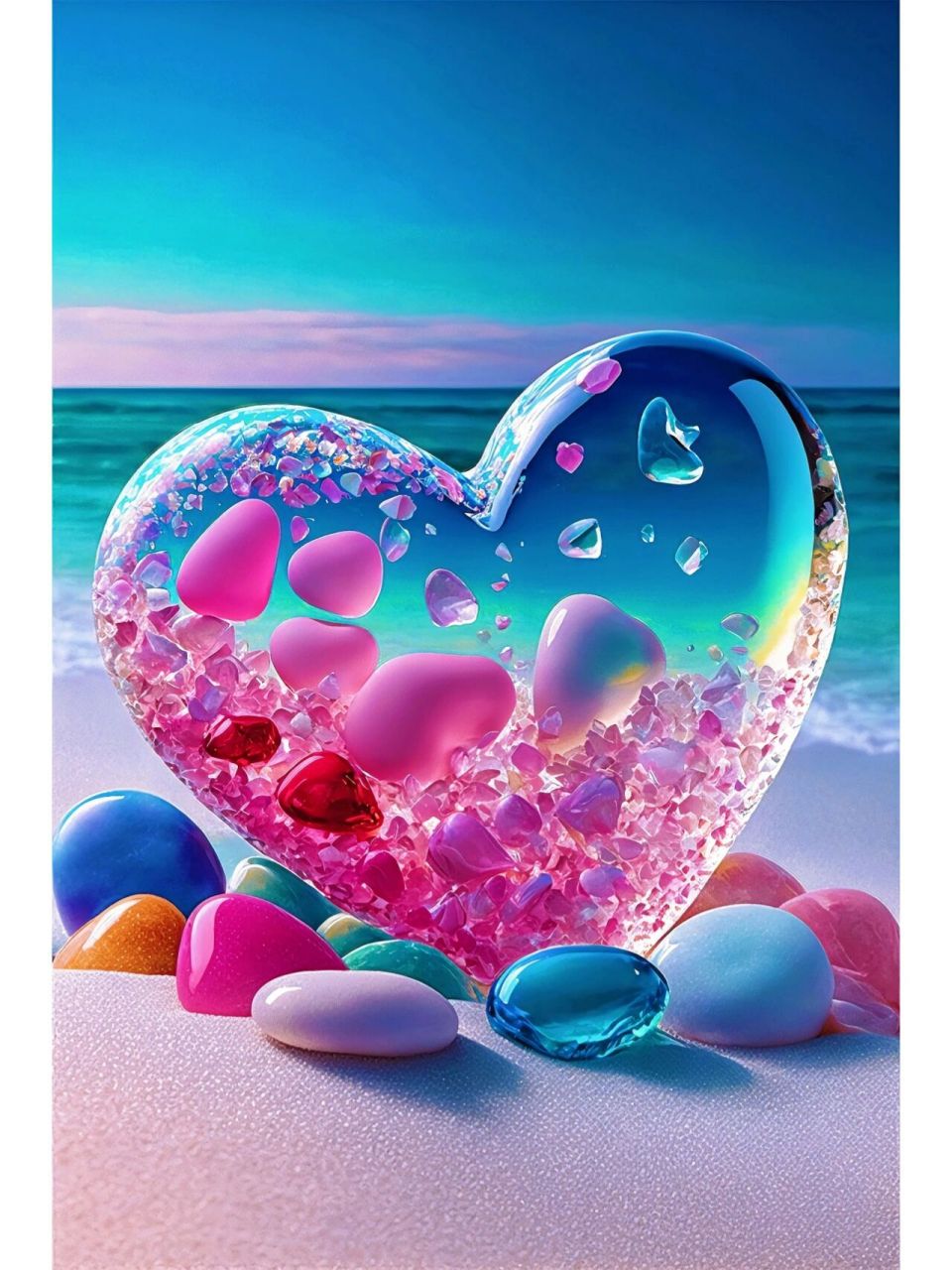 沙滩浪漫的爱心七彩石头,你会喜欢吗?
