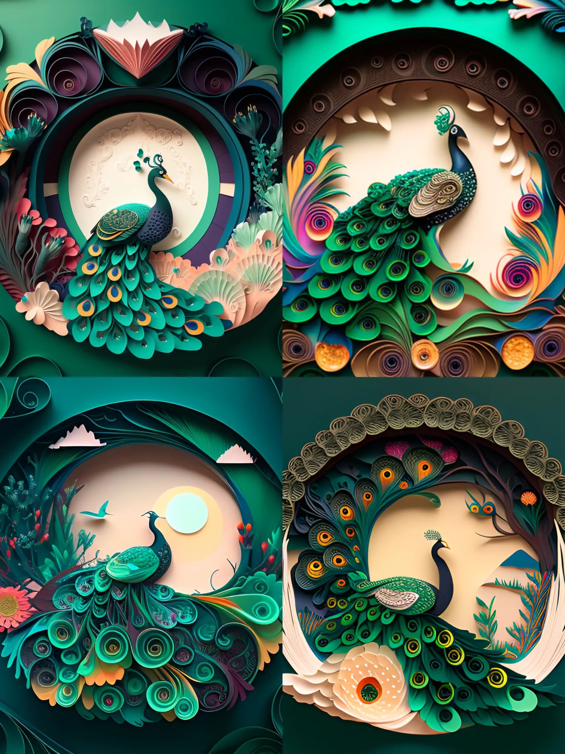 立体剪纸,工艺孔雀