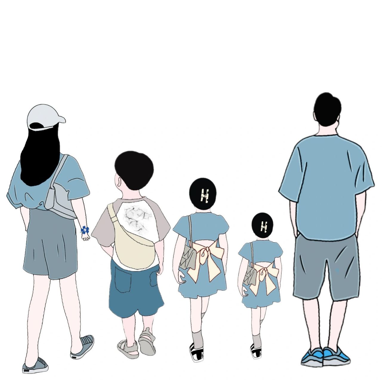 原创手绘亲子头像|一家五口| 并不是每个妈妈都能当首富但是每个妈妈