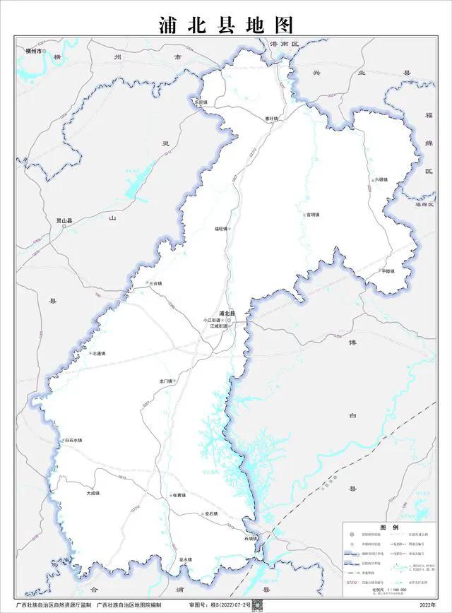 浦北县地图,高速公路,行政区划和人口 浦北县是钦州市辖县,地图形状是