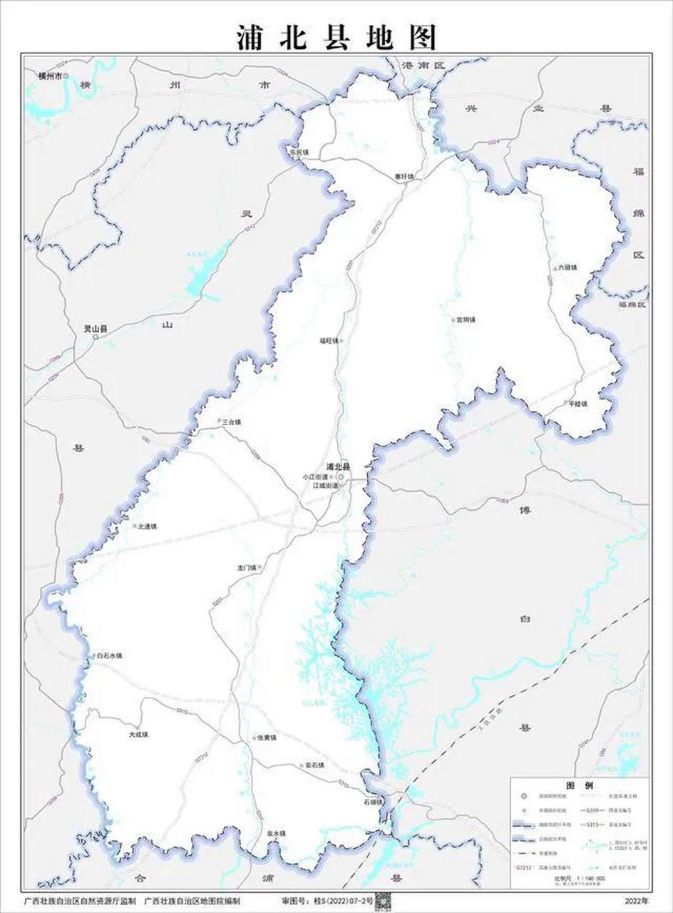 浦北县地图,高速公路,行政区划和人口 浦北县是钦州市辖县,地图形状是