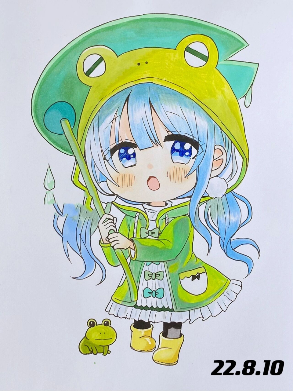 q版动漫手绘临摹-小青蛙(附线稿及步骤)         出自:糖果童话风