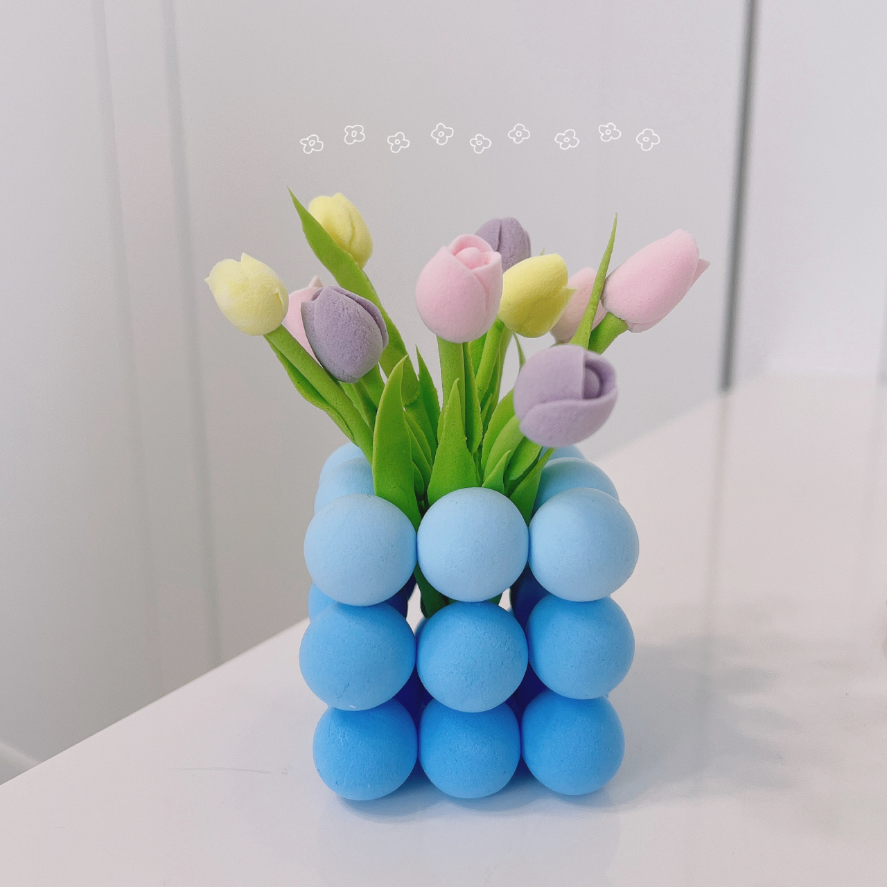 超轻粘土花朵摆件 附教程 超简单 超级简单,重复搓圆球就得到一个超美