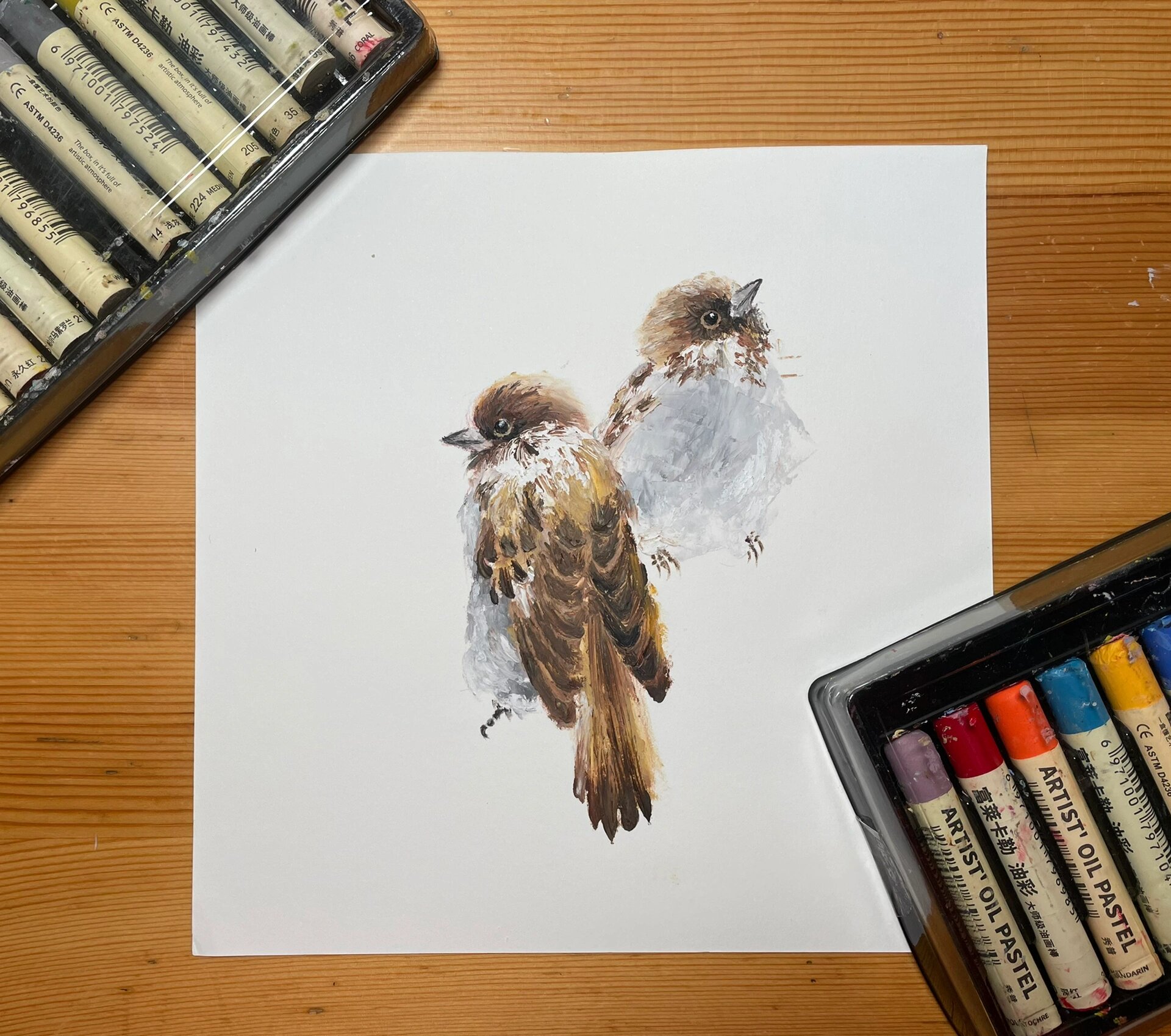 油画棒画小鸟(附步骤及色号)